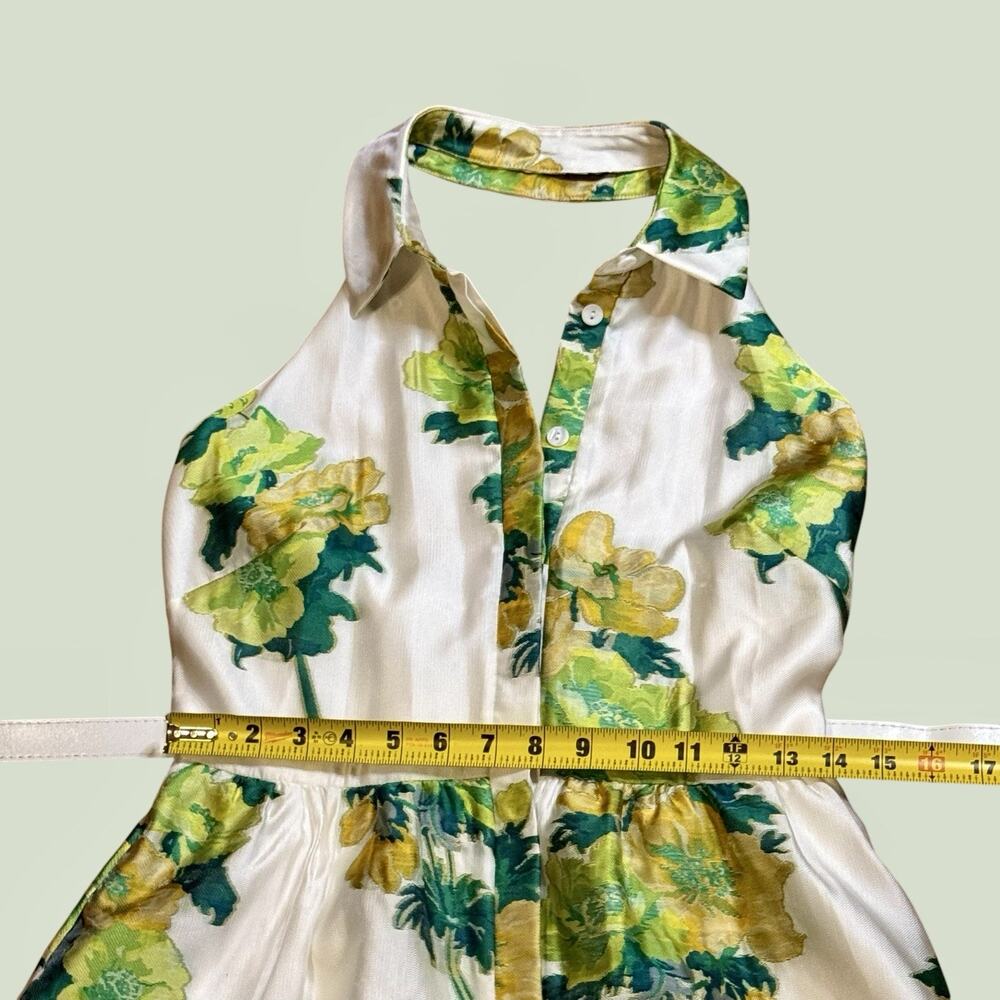 Belle Badgley Mischka Greta Backless Midi Dress Size 6 Green Cream Floral Print - Picture 9 of 13